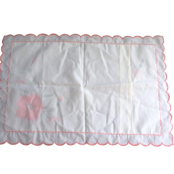 Vintage Embroidered Floral Sheer Pillow Shams Scalloped Edges Set of 2 NEW - Picture 7 of 10